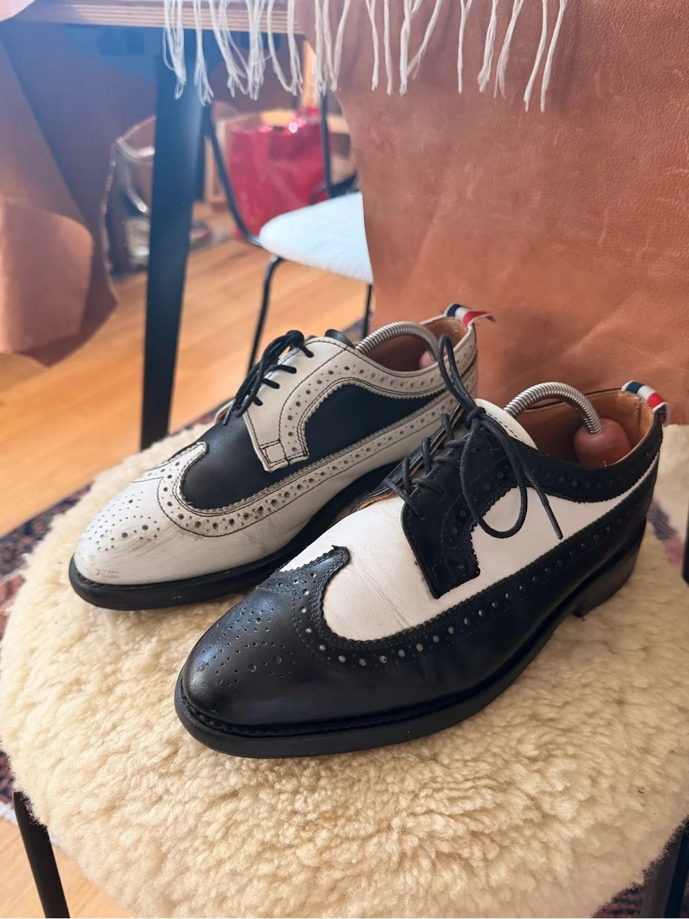 Thom Browne Black and White Two-Tone Wingtip Oxfords